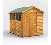 Powersheds Apex Roof Double Door Overlap Garden Shed 8ft x 6ft, Golden Brown Timber, Rustic