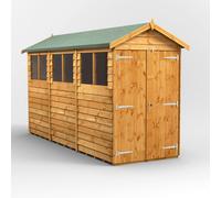 12X4 Powersheds Overlap Apex Double Door Shed, Brown