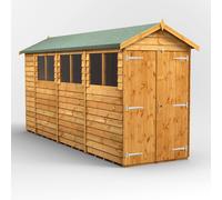 Powersheds Apex Roof Double Door Overlap Shed, 14ft x 4ft, Golden Brown Timber Rustic
