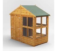 Powersheds Apex Roof Double Door Potting Shed 4ft x 8ft, Golden Brown Scandinavian Timber