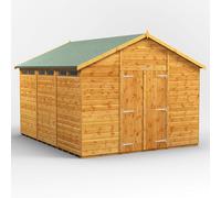Powersheds Apex Roof Double Door Security Shed 12'x10', Golden Brown Timber, Shiplap Tongue & Groove