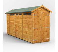 Powersheds Apex Roof Double Door Security Shed, 14ft x 4ft, Golden Brown Timber