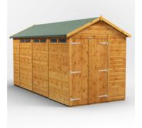 Powersheds Apex Roof Double Door Security Shed, 14ft x 6ft, Golden Brown Timber