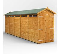 Powersheds Apex Roof Double Door Security Shed, 20ft x 4ft, Golden Brown Timber