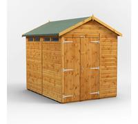 Powersheds Apex Roof Double Door Security Shed, 8ft x 6ft, Golden Brown Timber