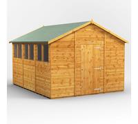 Powersheds Apex Roof Garden Shed 12'x10', Golden Brown Timber, Shiplap Tongue & Groove