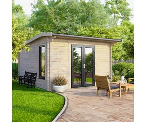 Powersheds Apex Roof Log Cabin 12' x 12', Anthracite Grey Timber, Burford Style Skirting
