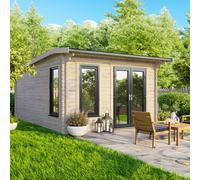 Powersheds Apex Roof Log Cabin 12ft x 14ft (Doors to Right) 44mm Log Thickness