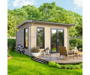 Powersheds Apex Roof Log Cabin 12' x 8', 44mm Anthracite Grey Timber