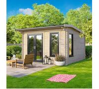 Powersheds Apex Roof Log Cabin 12ft x 10ft, 44mm Log Thickness, Anthracite Grey Timber