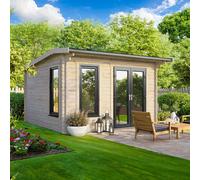 Powersheds 12x10 Apex Log Cabin - Right Hand Door, Brown