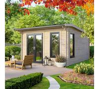 Powersheds Apex Roof Log Cabin 12ft x 12ft (Doors to Left) 44mm Log Thickness