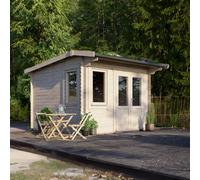 Powersheds 12x12 Apex Log Cabin, Doors to the Right - 28mm Logs, Brown