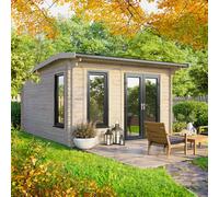 Powersheds Apex Roof Log Cabin 12ft x 12ft 44mm Interlocking Logs, Anthracite Grey