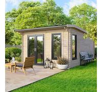 Powersheds 12' x 14' Apex Log Cabin Doors Central, Brown