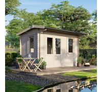 Powersheds 12x8 Apex Log Cabin, Doors to the Left - 28mm Logs, Brown