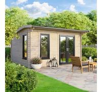 Powersheds Apex Roof Log Cabin 14' x 10', Anthracite Grey Timber, Burford Style Skirting
