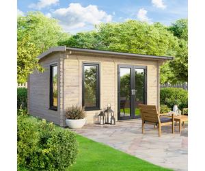 Powersheds Apex Roof Log Cabin 14' x 10', Anthracite Grey Timber, Burford Style Skirting