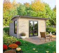 Powersheds Apex Roof Log Cabin 14' x 8', 44mm Anthracite Gre