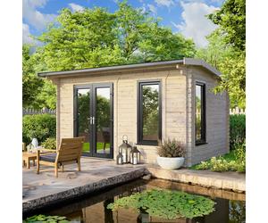 Powersheds Apex Roof Log Cabin 14' x 8', 44mm Anthracite Gre