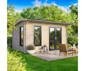 Powersheds Apex Roof Log Cabin 14' x 8', Anthracite Grey Timber, Burford Style Skirting