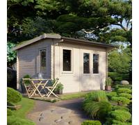 Powersheds 14x12 Apex Log Cabin, Doors to the Right - 28mm Logs, Brown