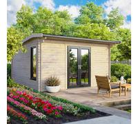 Powersheds 14' x 12' Apex Log Cabin Doors Central, Brown