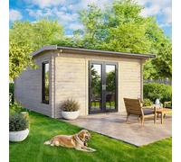 Powersheds 14' x 14' Apex Log Cabin Doors Central, Brown