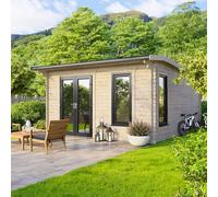 Powersheds Apex Roof Log Cabin 14'x14', 44mm Log Thickness, Anthracite Grey Timber