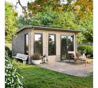 Powersheds Apex Roof Log Cabin 16' x 16', Anthracite Grey Timber, Burford Style Skirting