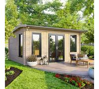 Powersheds Apex Roof Log Cabin 16ft x 10ft, 44mm Logs, Anthracite Grey Timber