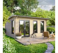 Powersheds 16' x 12' Apex Log Cabin - Left Hand Doors, Brown