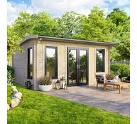 Powersheds Apex Roof Log Cabin 16ft x 12ft, 44mm Log Thickness, Anthracite Grey, Interlock