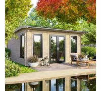 Powersheds Apex Roof Log Cabin 16ft x 14ft, 44mm Anthracite Grey Timber