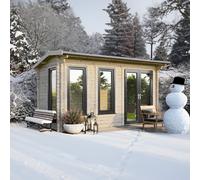 Powersheds 16x8 Apex Log Cabin, Doors to the Right - 44mm Logs, Brown