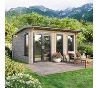 Powersheds Apex Roof Log Cabin 16'x16', uPVC Double Doors, Anthracite Grey, Timber Burford Style Skirting