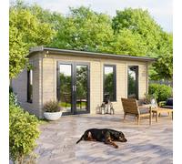 Powersheds 18' x 14' Apex Log Cabin - Left Hand Doors, Brown
