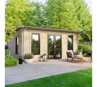 Powersheds 18' x 14' Apex Log Cabin - Central Doors, Brown