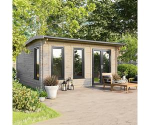 Powersheds Apex Roof Log Cabin 18' x 18', Anthracite Grey Timber, Burford Style Skirting