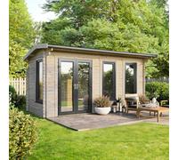 Powersheds Apex Roof Log Cabin 18' x 8', 44mm Anthracite Grey Timber