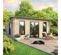 Powersheds 18' x 10' Apex Log Cabin - Central Doors, Brown