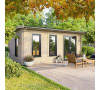 Powersheds 18' x 10' Apex Log Cabin - Right Hand Doors, Brown