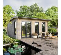 Powersheds 18x16 Apex Log Cabin, Doors to the Left - 44mm Logs, Brown