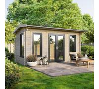 Powersheds Apex Roof Log Cabin 18' x 8', Anthracite Grey Timber, Burford Style Skirting