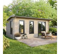 Powersheds Apex Roof Log Cabin 20' x 12', 44mm Anthracite Grey Timber, Burford Style Skirting