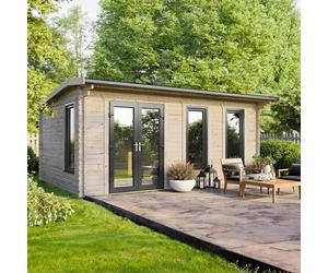 Powersheds Apex Roof Log Cabin 20' x 14' 44mm Anthracite Grey