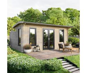 Powersheds Apex Roof Log Cabin 20' x 18', Anthracite Grey Timber, Burford Style Skirting