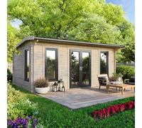 Powersheds 20x14 Apex Log Cabin, Doors Central - 44mm Logs, Brown