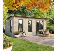 Powersheds 20x14 Apex Log Cabin, Doors to the Right - 44mm Logs, Brown