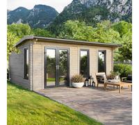 Powersheds 20x18 Apex Log Cabin, Doors to the Left - 44mm Logs, Brown